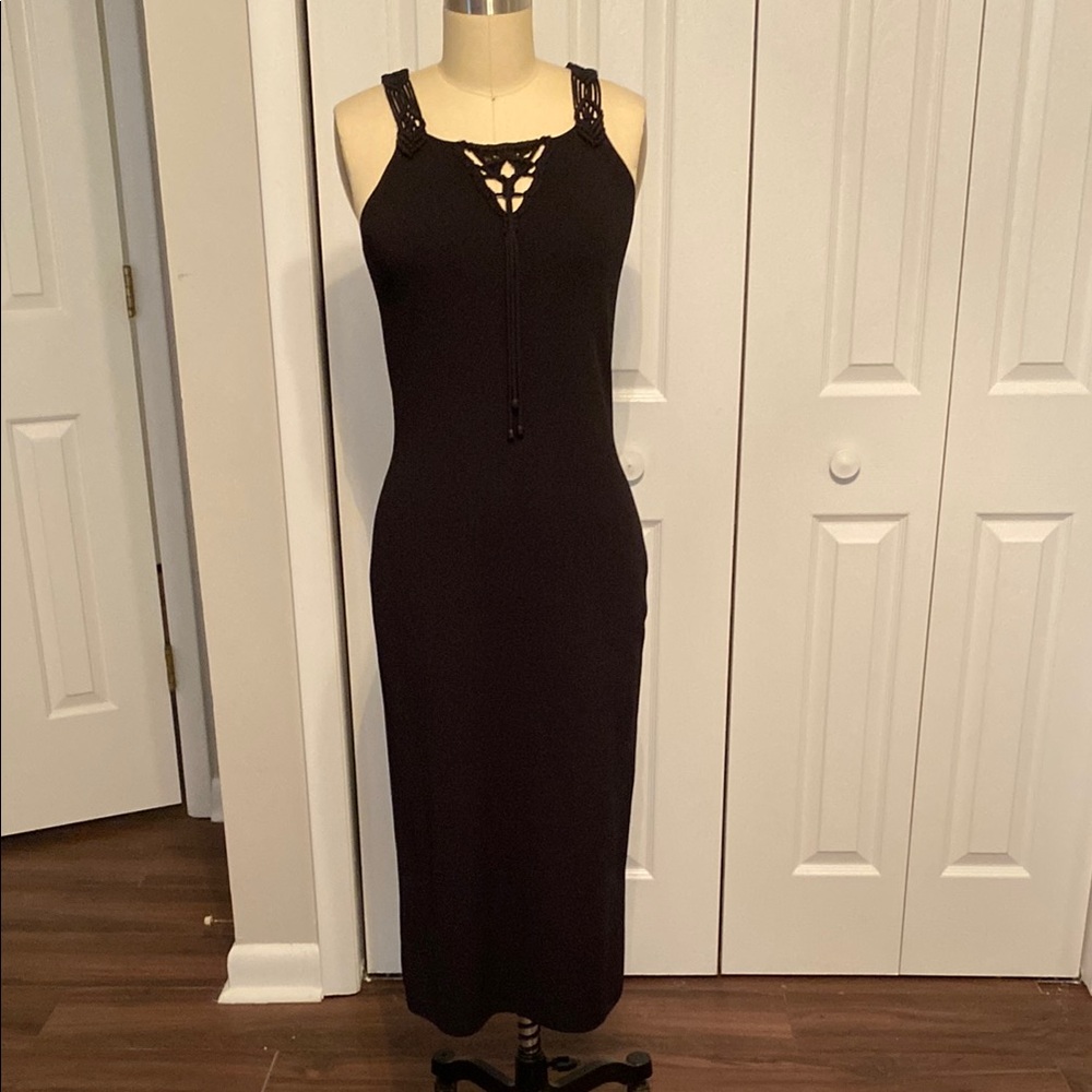 Escada Black Embellished Bodycon Midi Dress